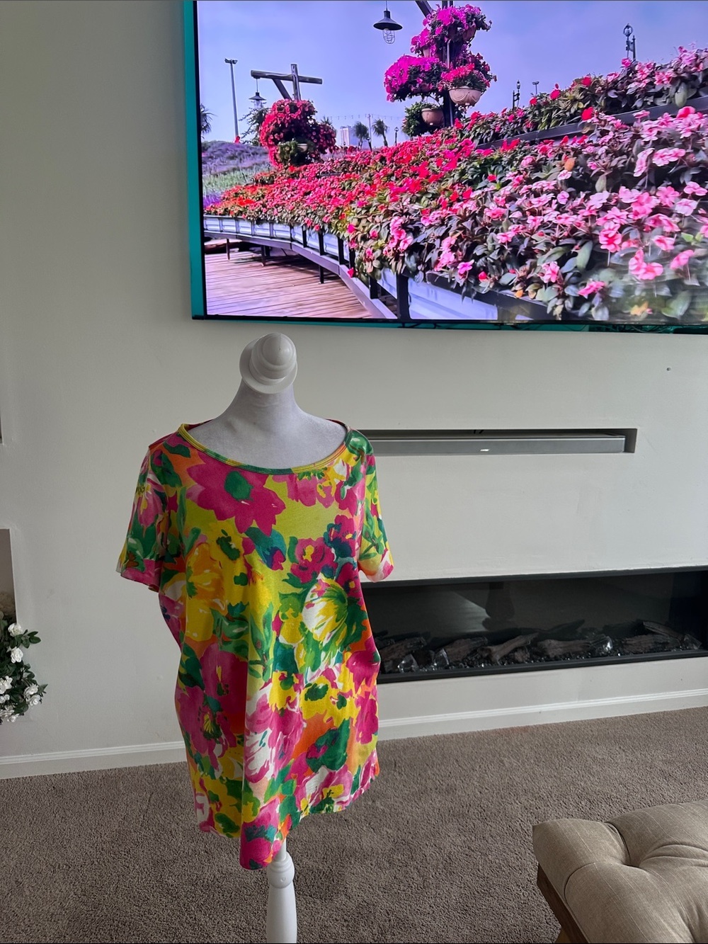 Lauren Ralph Lauren Bright Floral Short Sleeve Blouse — Yellow, Pink, Green - Picture 2 of 6